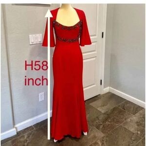 Neiman Marcus Red Maxi Dress with Embellished Neckline